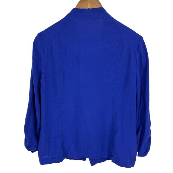 Chico's Open Front 3/4 Ruched Sleeves Zip Pockets Jacket Size 1 US M - Picture 2 of 9